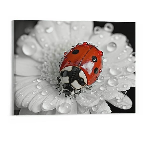 PRATYUS Canvas Wall Art Picture 20x16in for Living Room Bedroom Fall Decor A Ladybug on a Flower 20x16in