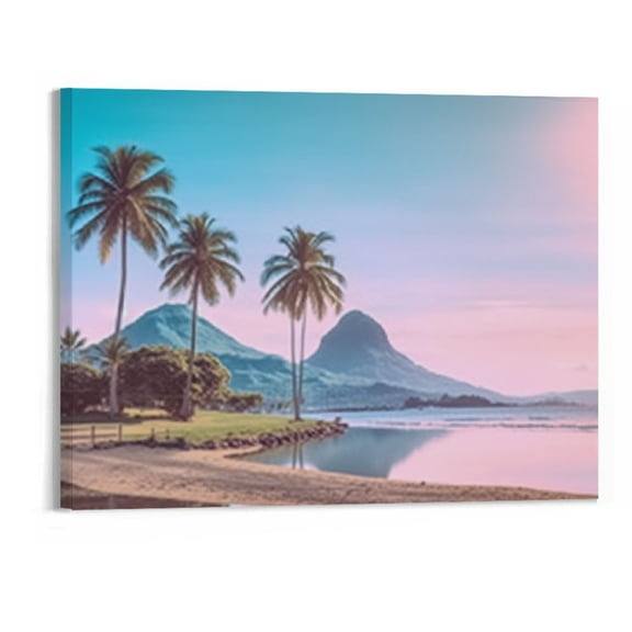 PRATYUS Canvas Wall Art Picture 20x16in for Living Room Bedroom Fall Decor Beach Fantasy Sunset Coconut Grove 20x16in