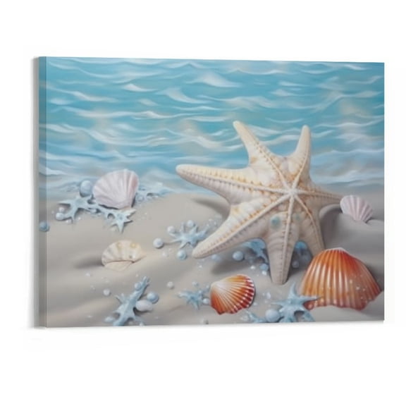 PRATYUS Canvas Wall Art Picture 20x16in for Living Room Bedroom Fall Decor Beach Shell Starfish 20x16in
