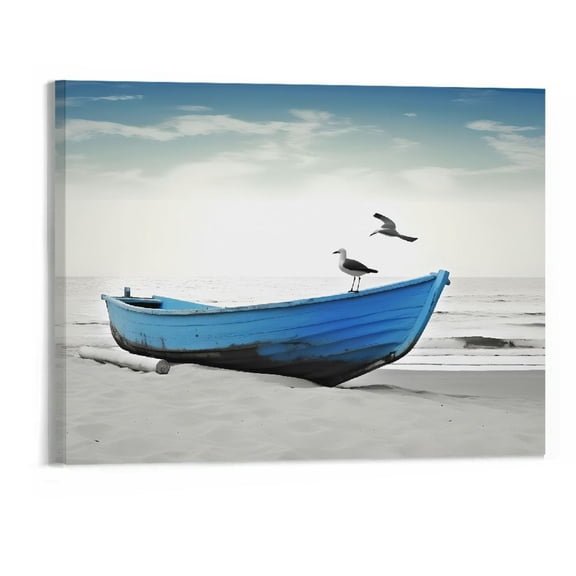 PRATYUS Canvas Wall Art Picture 20x16in for Living Room Bedroom Fall Decor Boat Ocean Beach 20x16in