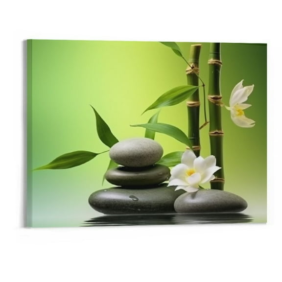 PRATYUS Canvas Wall Art Picture 20x16in for Living Room Bedroom Fall Decor Stretch Contemporary Zen Wind Green Bamboo for Home Decor 20x16in