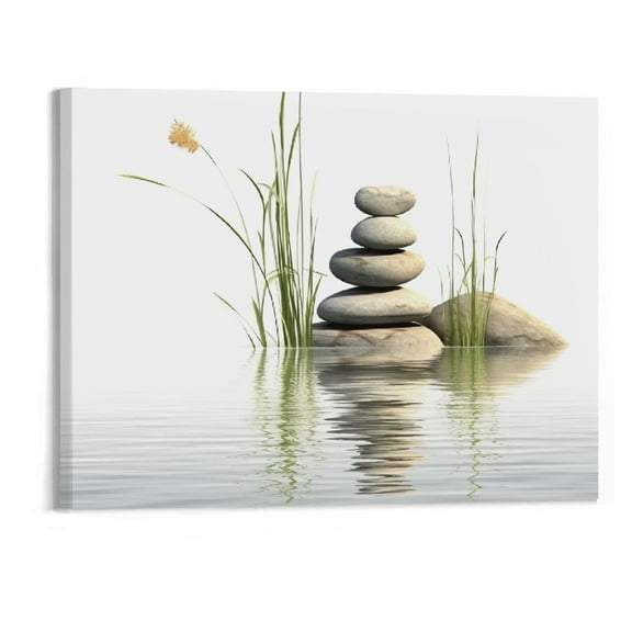PRATYUS Canvas Wall Art Picture 20x16in for Living Room Bedroom Fall Decor Zen Stone and Water 20x16in