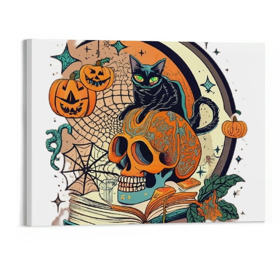 PRATYUS Canvas Wall Art Picture 20x16in for Living Room Bedroom Halloween Eve 20x16in