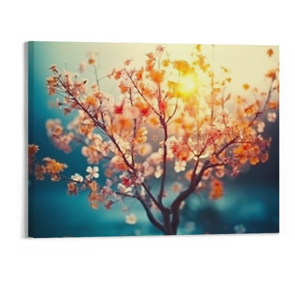 PRATYUS Canvas Wall Art Picture 20x16in for Living Room Bedroom Print On Canvas Fall Decor Sunrise Plum Flower 20x16in