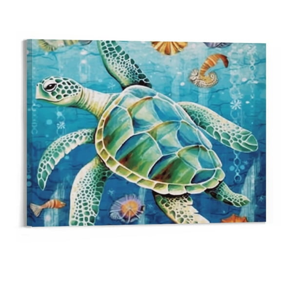 PRATYUS Canvas Wall Art Picture 20x16in for Living Room Bedroom Sea Turtle 20x16in