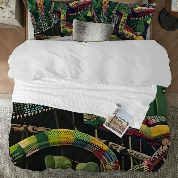 PRATYUS Chameleon Tree Branch Jungle 3-Piece Bedding Set (Single-Sided Print) Lightweight and Soft 87x68in