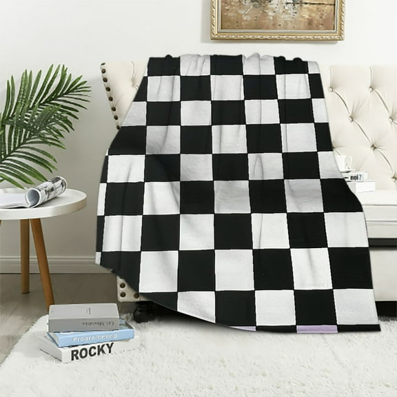 PRATYUS Checkerboard Blanket Geometric Checkered Plaid Pattern Black and White Throw Blanket Decor Cozy Warm for Home Bedroom Sofa Office White