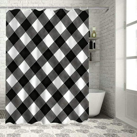 PRATYUS Checkered Pattern Modern Waterproof Shower Curtain for Country Cottage & Farmhouse Bathroom Decor 100% Polyester Fiber Chic Bathroom Decor with Hooks 36x72