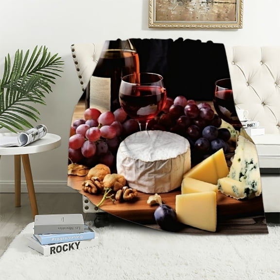 PRATYUS Cheese Wine Grapes Soft Cozy Printed Blanket & Throw for Travel All Seasons Long-Lasting Lightweight Velvet-Like Texture Blanket 60x80in
