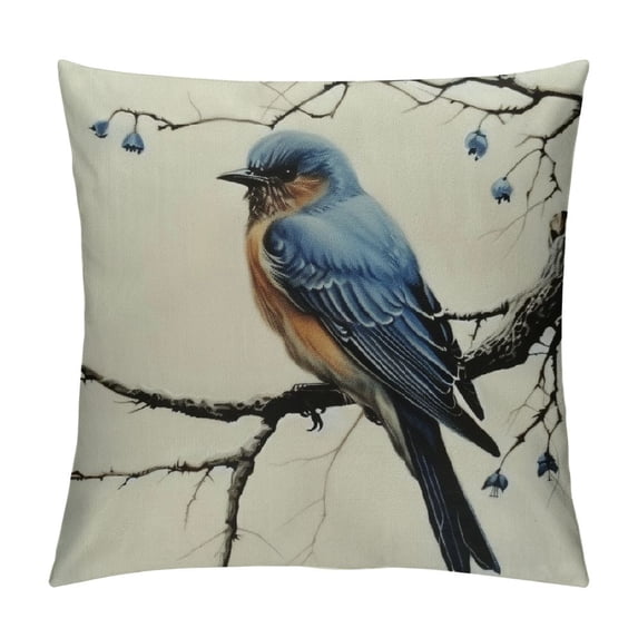 PRATYUS Chinoiserie Pillow Covers Bluebird Sitting On A Branch Throw Pillows Chinoiserie Decor Outdoor Pillows Cases Suitable for Couch Pillows Living Room Bedroom White
