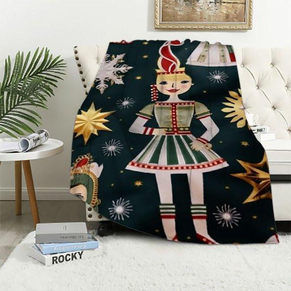 PRATYUS Christmas Nutcracker Throw Blanket Soldier Prince Mouse Fairy Gift Christmas Blankets Xmas Nutcracker Soft Blanket for Christmas Home Bed Sofa Couch Décor 50x60in