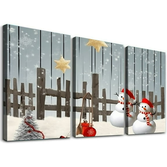 PRATYUS Christmas Snowman Wall Art Canvas 3 Piece Set 12x16x3pcs