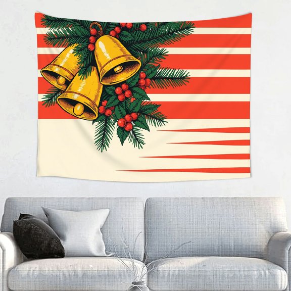 PRATYUS Christmas Tree Bells Holly Tapestry Wall Hanging Decoration 40*30in