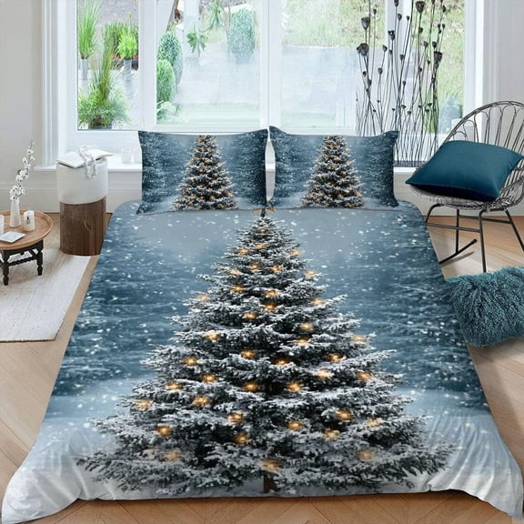 PRATYUS Christmas Tree Snow Star 3-Piece Bedding Set in Modern Style for Bedroom Decor, Soft and Comfortable, Breathable Fabric 87x68in