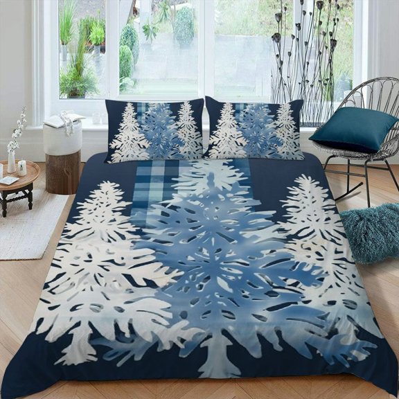 PRATYUS Christmas Tree Snowflake 3-Piece Bedding Set Modern Soft Bedroom Decor Set Easy Care 87x68in