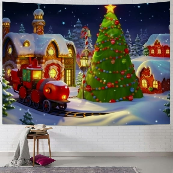 PRATYUS Christmas Tree Train Magical Tapestry Wall Hanging for Bedroom Living Room Dorm Decoration Short Plush Fabric 40x30inch