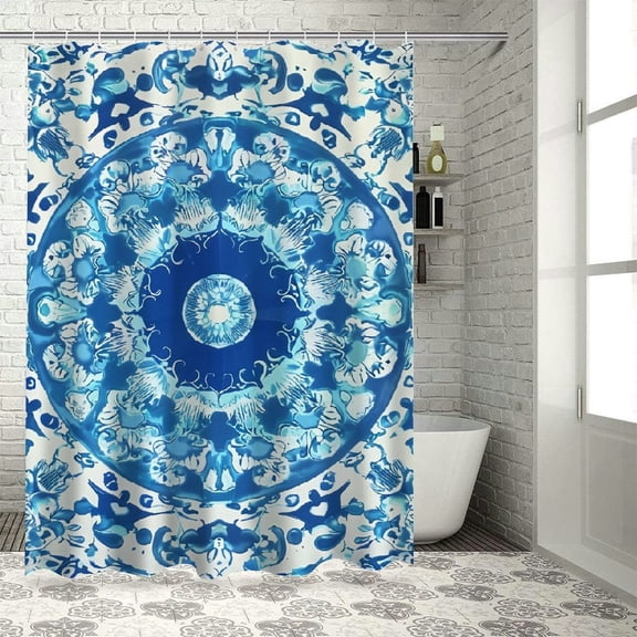 PRATYUS Circular Design Shower Curtain Set with Hooks for Bathroom Decor, 100% Polyester, Waterproof, Quick Drying 60"x72