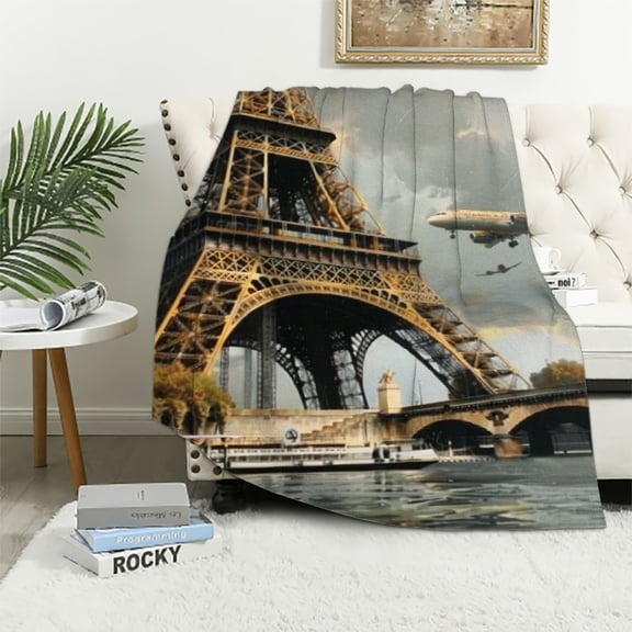 PRATYUS City Landmark Paris Eiffel Tower Personalized Name Soft Bed Blankets Throws as Birthday Wedding Gifts for Sofa Couch 60x80in
