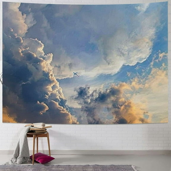 PRATYUS Clouds Tapestry, Majestic Rain Storm Clouds Over The Sky High Above The Ground Environment Scenery, Wide Wall Hanging for Bedroom Living Room Dorm, Blue White 40x60inch
