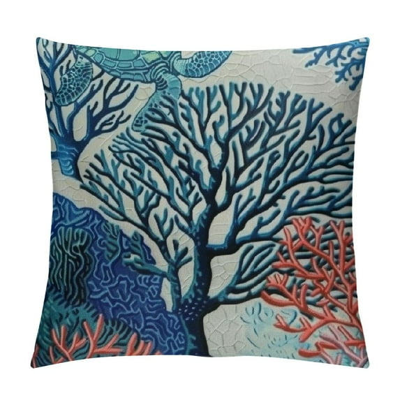 PRATYUS Coastal Pillow Covers Coral Branch Ocean Themed Beach Decor Throw Pillows Turquoise Navy Blue Beachy Nautical Summer Outdoor Decorative Cushion Cases for Couch Decorations White