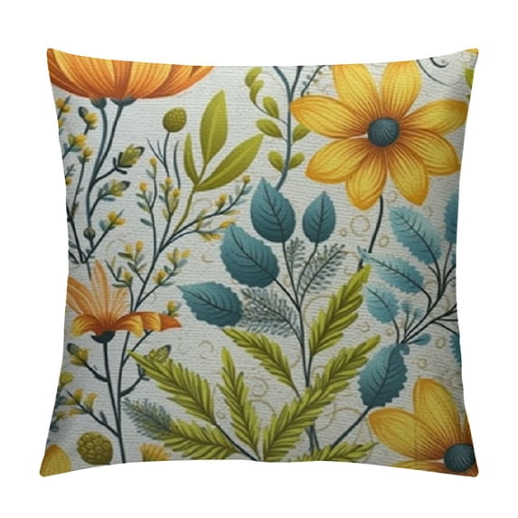 PRATYUS Colorful Floral Pillow Cover Abstract Yellow Flower Green Branches Blue Leaves Red Fruit Spring Modern Decorative Throw Pillow Covers Cushion Case for Sofa Couch 22x22in