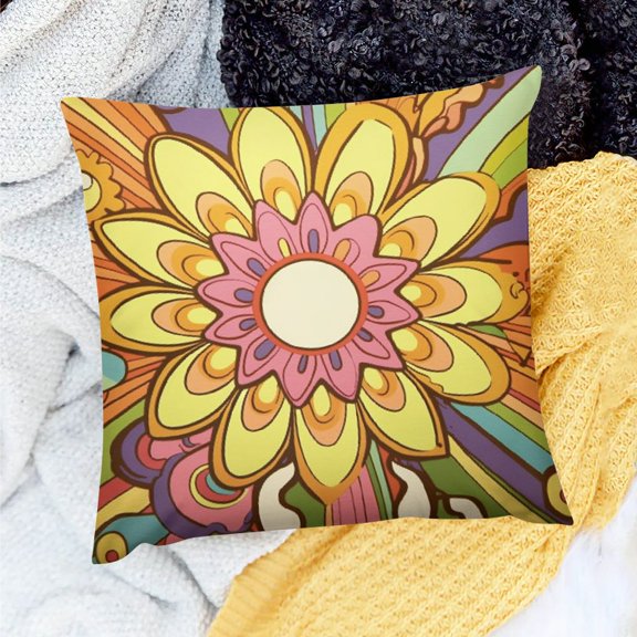 PRATYUS Colorful Flowers Sunburst Pillow Covers for Home Sofa Couch 18x18in