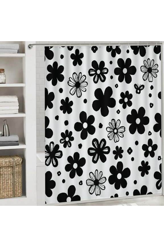 Colorful Hand Drawn Spring Flowers Shower Curtain Waterproof Polyester 70.8x70.8 Inches White