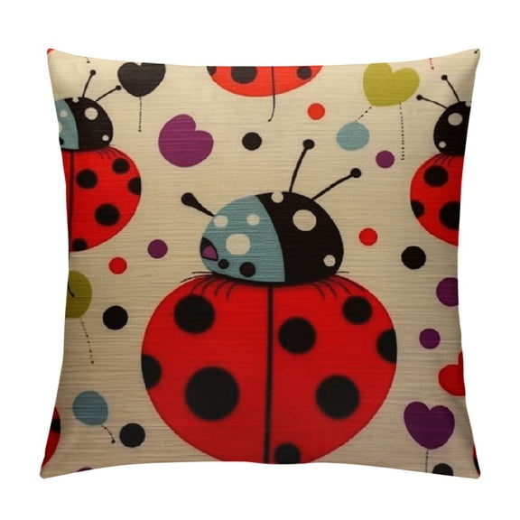 PRATYUS Colorful Ladybug Pillow Covers Home Decorative Throw Pillow Cases Kids Square Cushion Covers for Sofa Couch Bed Patio Car 22x22in
