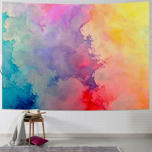 PRATYUS Colorful Rainbow Paint Art Tapestry, Oil Painting Watercolor Pattern Wall Hangings Tapestry for Bedroom Living Room Office Dorm Man Cave Background 60x50inch