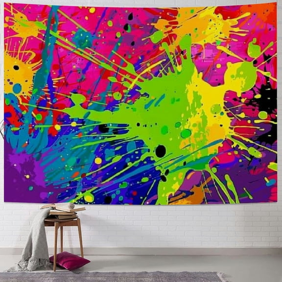 PRATYUS Colorful Tapestry 80s 90s Hippie Hip Hop Tapestry Graffiti Paint Splash Grunge Tapestries Wall Hanging Art for Bedroom Living Room Dorm Decor 40x60inch