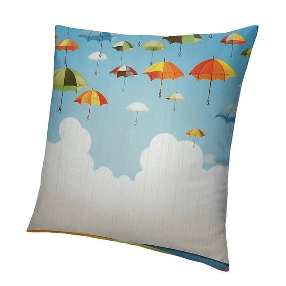 PRATYUS Colorful Throw Pillow Cushion Cover, Umbrellas in Sky Climate Meteorology Storm Pouring Fall Rain Freedom Weather Theme, Decorative Square Pillow Case, Green Yellow