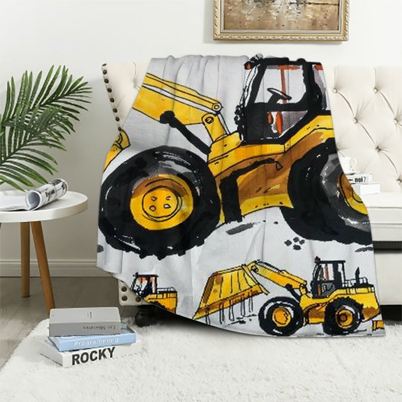 PRATYUS Construction Blanket Custom Gifts Super Soft Lightweight Flannel Blankets Throw for Kids, Adult, Suitable for Couch, Sofa, Bed, Camping, Travel All White 40x50in