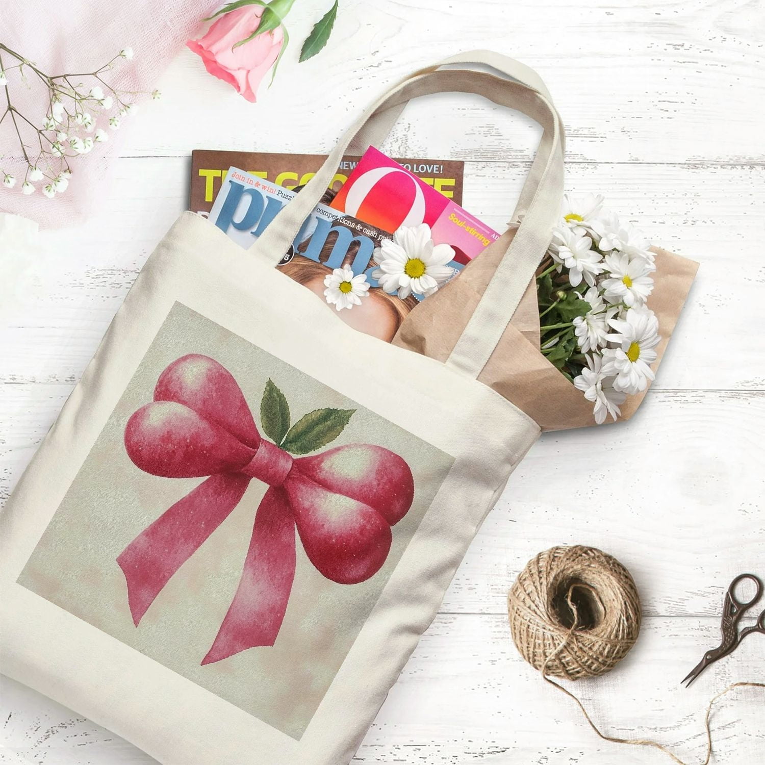 Small Canvas Tote Bag For Women – Cherry Print, Adjustable Strap, Perfect For Daily Use & Shopping