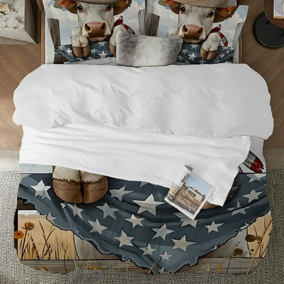 PRATYUS Cowboy Cow 3-Piece Bedding Set (Single-Sided Print) Easy to Clean and Care for Bedroom Guest Room 87x68in