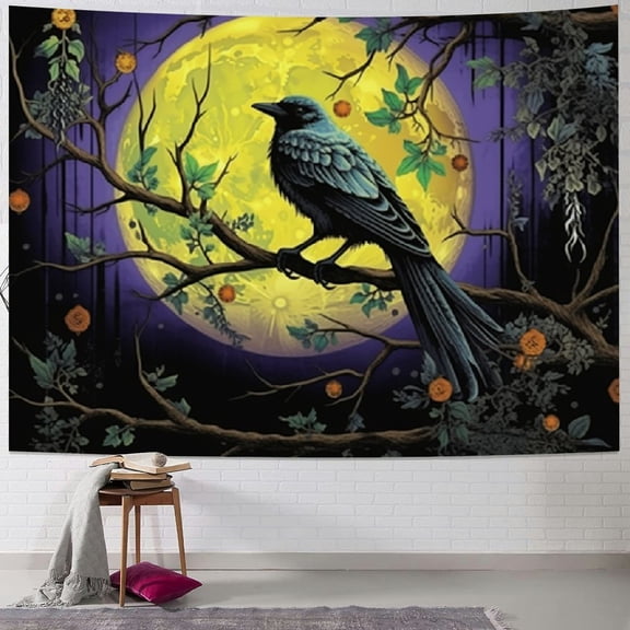 PRATYUS  Crow Tapestry Moon Mushroom Tapestries Aesthetic Moth Tapestry Sun Moon Tapestry Nature Tree Leaves Plant Tapestry Wall hanging for Bedroom 60x50inch