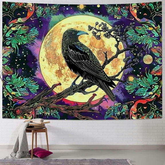 PRATYUS  Crow Tapestry Moon Mushroom Tapestries Aesthetic Moth Tapestry Sun Moon Tapestry Nature Tree Leaves Plant Tapestry Wall hanging for Bedroom Multi Size Painting