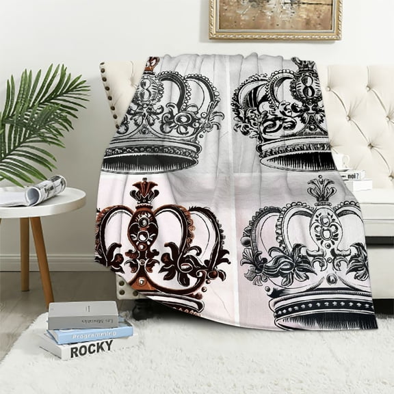 PRATYUS Crown Christian Hilfgott Brand Baroque Print Flannel Soft Throw Blanket for All Seasons 40x50in