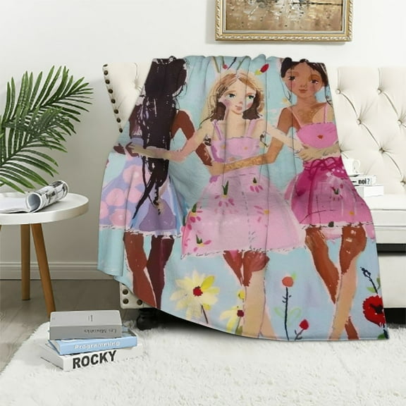 PRATYUS Cute Girl Ballerina Blanket Super Soft Warm Flannel Throw Blankets Dance Blankets for Sofa Couch Bed Decoration Girls Adult All Season Gifts White