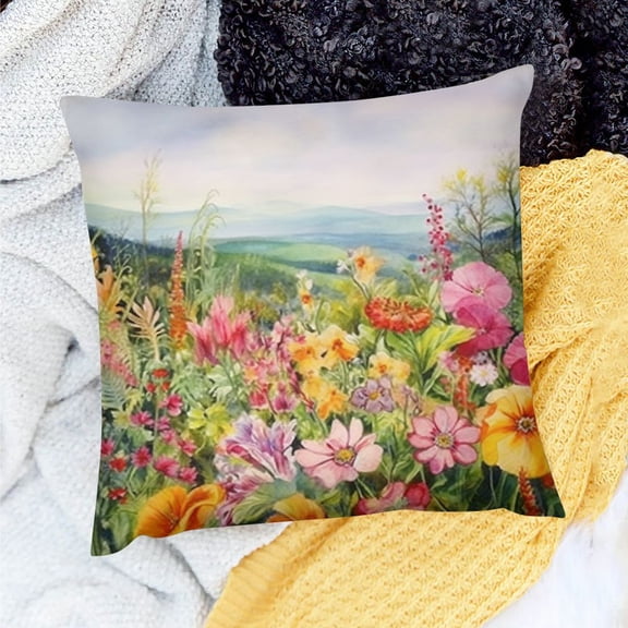 PRATYUS Decor Holiday Pillow Case Flowers Field Sky Theme for Home Sofa Couch, Set of 1 18x18in