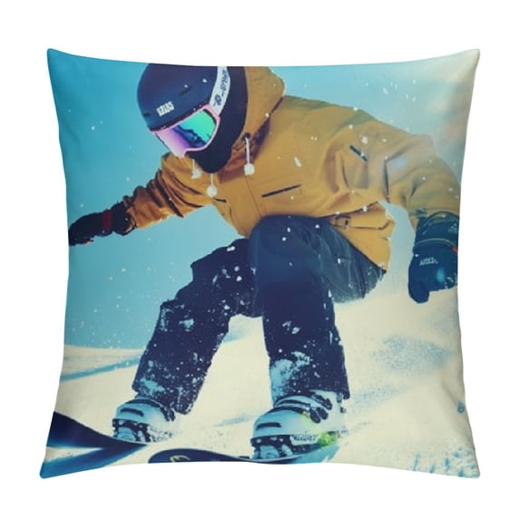 PRATYUS Decorative Couch Throw Pillow Covers, Square Set Cushion Case, Soft Couch Pillow Covers - Snowboarding 20x20in