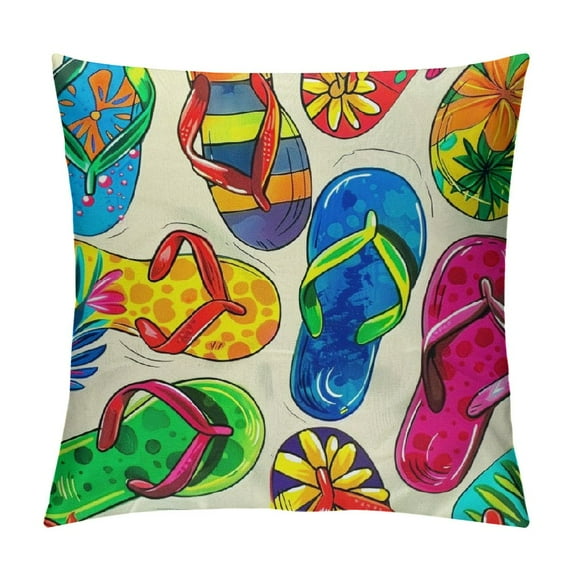 PRATYUS Decorative Square Throw Pillow Case Cushion Cover, Flip Flops Pattern, for Couch Sofa Bedroom Chair Home Decor 24x24in