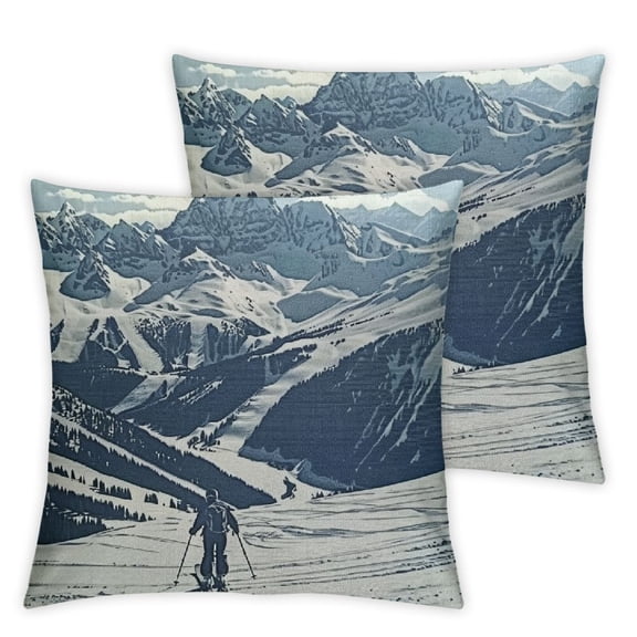 PRATYUS Decorative Throw Pillow Cover for Couch Sofa Home Decor,Winter Sketchy Graphic of a Downhill with Ski Elements in Snow Relax Calm View Blue White Pillow case White