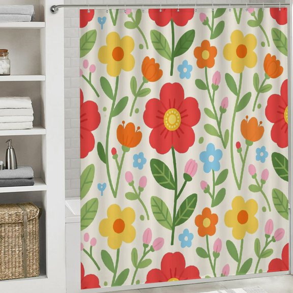 PRATYUS Dense Bright Flowers Waterproof Shower Curtain for Home Bathrooms 70.8x70.8 Inches White