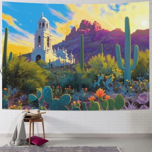 PRATYUS Desert Cactus Tapestry Sunset Sky Mountain Tapestries Mexican Fiesta Natural Landscape Tapestry Wall Hanging for Home Living Room Bedroom Room Decor 60x50inch