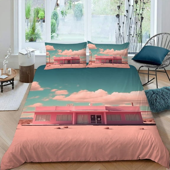 PRATYUS Desert Motel 3-Piece Bedding Set (Single-sided Print) Easy to Clean and Care for Peach Skin Velvet Bedroom; Guest Room 87x68in