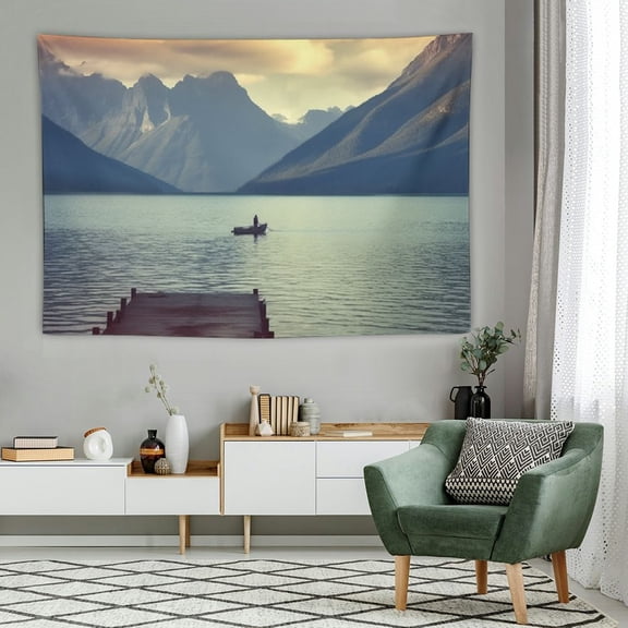 PRATYUS Designart ' Lake in Glacier National Park' Seashore Tapestry Blanket Dcor Wall Art for Home and Office 60x40 Inch 60x40in