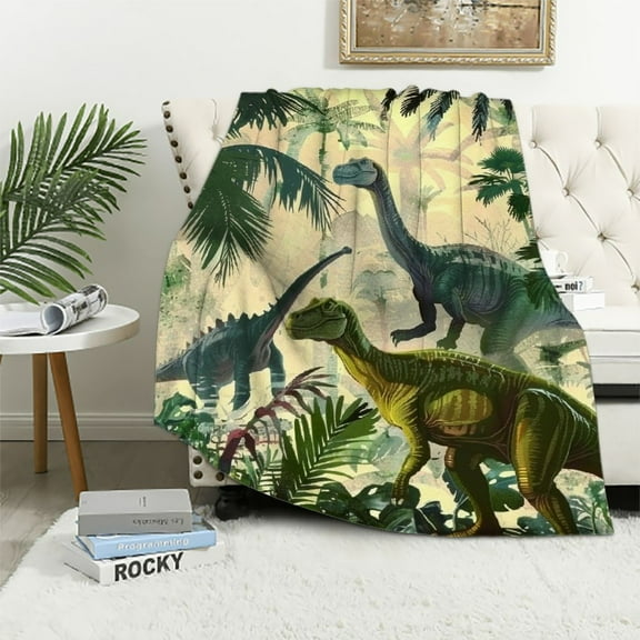 PRATYUS Dinosaur Throw Blanket for Boys, Cozy Dinosaur Theme Fuzzy Flannel Blanket Dino Gift for Kids, Soft Warm Dinosaur Blanket for Toddler Sofa Bed Couch Decor