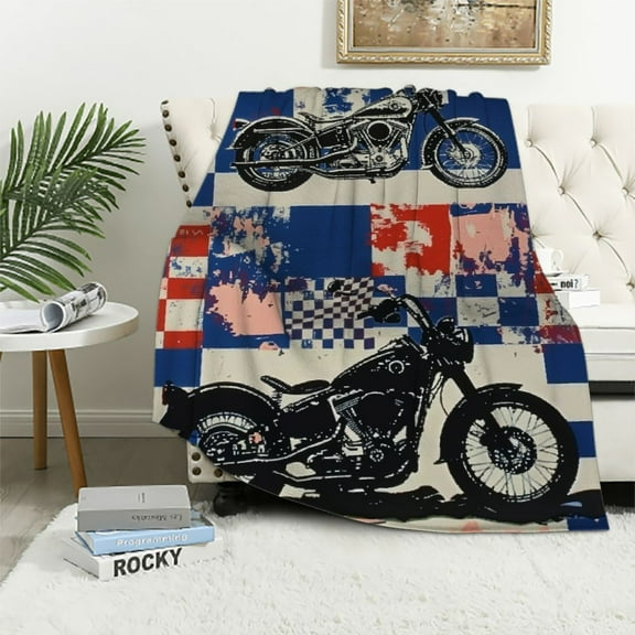 PRATYUS Dirt Bike Throw Blanket, Baby Extreme Sports Flannel Blanket for Kids Teens Adults Blue Racing Motocross Rider All Season,Bed Blanket Motorcycle White 40x50in