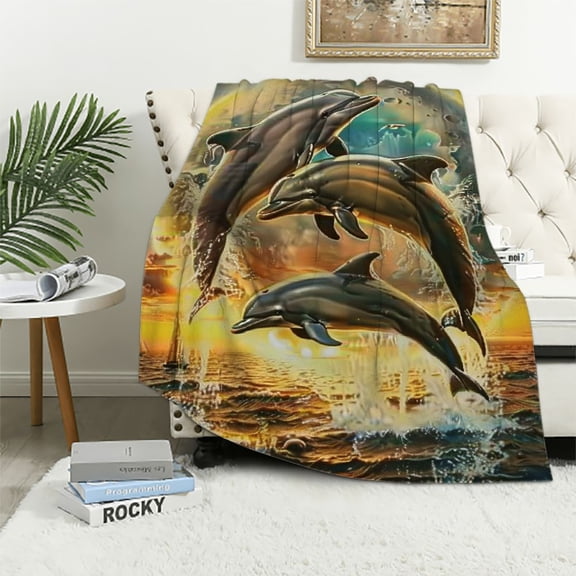 PRATYUS Dolphin Blankets Throw Super Soft Warm Fluffy Lightweight Cozy Fuzzy Blankets for Children Teens, Young Girls Or Adult for Couch Bed Sofa  40x50in