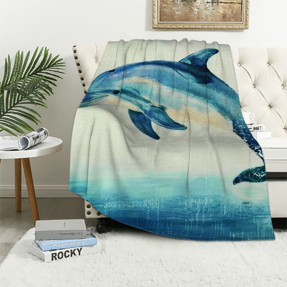PRATYUS Dolphin Print Throw Blanket Gifts for Kids Boys Soft Warm Lightweight Cozy Super Soft Blanket All Seasons 60x80in
